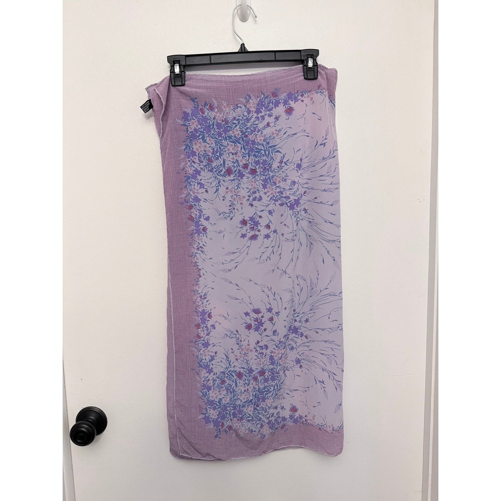 Vintage 90s Italy Pure Silk Lavender Floral Grid Oblong Scarf Wrap Bandana Top - Picture 4 of 6